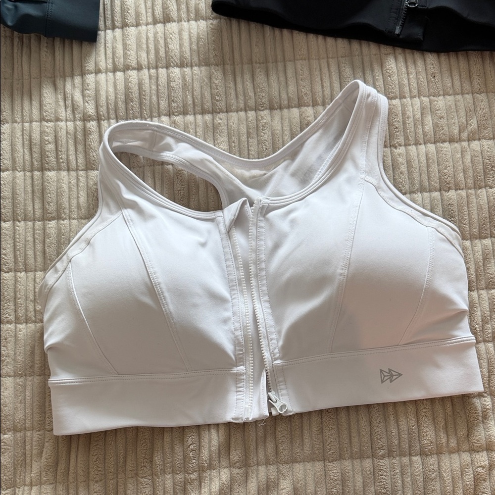 White Zip-Front Sports Bra